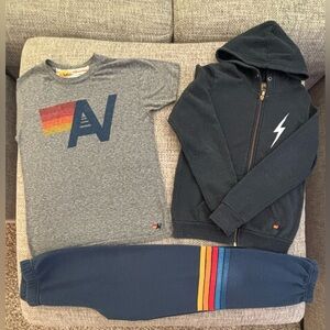 Aviator Nation 🌈 Grey Logo Tee, Blue Sweatpants & Charcoal Zip Kids Size 12